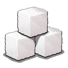 Pile of sugar cubes of refined sugar isolated on white background. Vector cartoon close-up illustration. - obrazy, fototapety, plakaty