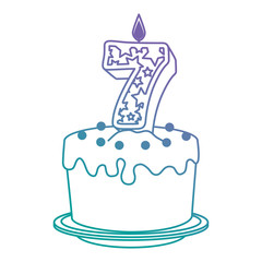 cute number seven candle with sweet cake