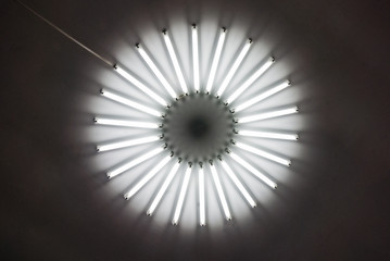 Ceiling round lighting light lamp neon tubes circle glowing in dark room