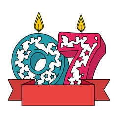 cute number seven candle with ribbon frame