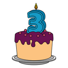cute number three candle with sweet cake