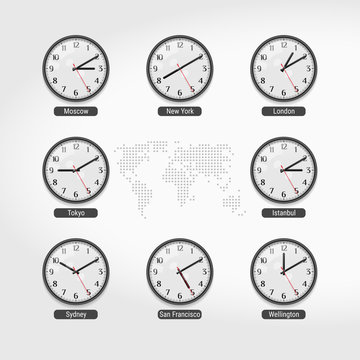 World Time Clocks. Current Time in Famous World Cities. Hotel or Stock Exchange Wall Clocks. Local Time Around the World