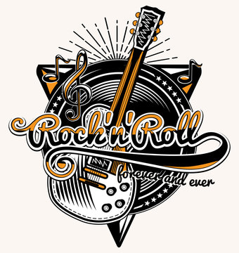 Rock and roll guitar music emblem