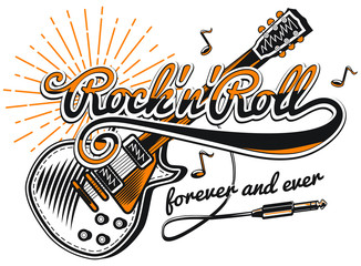 Naklejka premium Rock and roll guitar music emblem