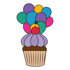 sweet cupcake pastry with balloons helium