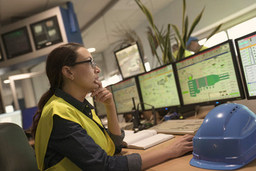 Industrial technician working in monitoring control room