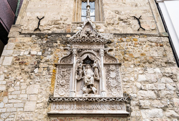 Relief of King Matthias of Hungary on a medieval wall in the Castle District of Buda, Budapest, Hungary