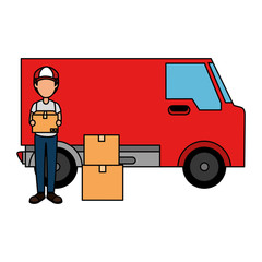 delivery worker with van avatar character