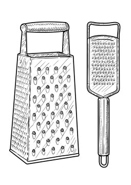 Hand steel grater illustration, drawing, engraving, ink, line art, vector