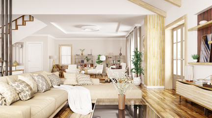 Interior of modern house 3d rendering