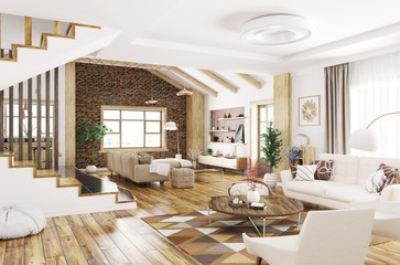Interior of modern house 3d rendering