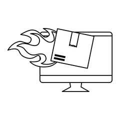 packing box carton with flame in computer