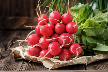 Bunch of fresh young radish vegetables