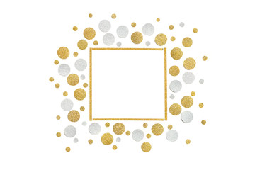 Gold and silver glitter square frame paper cut on white background - isolated