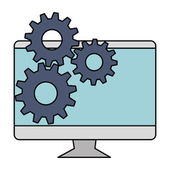 computer display with gears vector illustration design