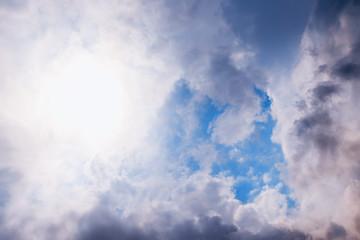 Beautiful clouds with blue sky background. Nature weather, cloud blue sky and sun