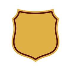 Shield shape gold icon. Simple flat logo on white background. Symbol of security, protection, safety, strong. Element badge for secure protect design emblem decoration Vector illustration