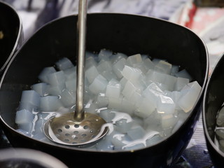 coconut jelly in black bowl