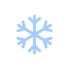 Snowflake icon. Blue silhouette snow flake sign, isolated on white background. Flat design. Symbol of winter, frozen, Christmas, New Year holiday. Graphic element decoration. Vector illustration