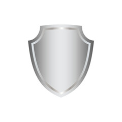 Silver shield shape icon. 3D gray emblem sign isolated on white background. Symbol of security, power, protection. Badge shape shield graphic design. Vector illustration - 211269002