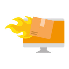packing box carton with flame in computer vector illustration design