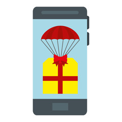 smartphone device with gift box in parachute vector illustration design