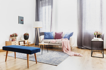 Blue bench in living room