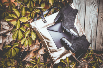 Black stylish women's boots vintage photo