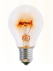 Illuminated light bulb, isolated on white background