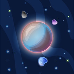 Triton, vector cartoon illustration. Blue Triton, largest satellite of Neptun of Solar system in dark deep blue space, isolated on blue background © kirasolly