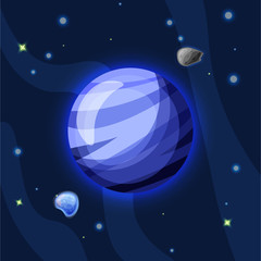 Neptun vector cartoon illustration. Blue Neptun planet of Solar system in dark deep blue space, isolated on blue background © kirasolly