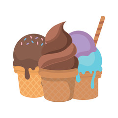 sweet ice creams over white background, colorful design. vector illustration