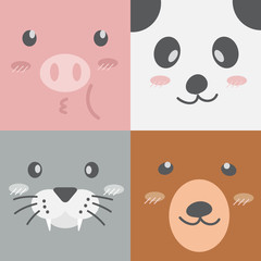Cute adorable square animals cartoon faces pig panda seal bear wallpaper