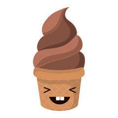 kawaii ice cream soft serve icon over white background, vector illustration