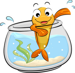 Fototapeta premium Fish Mascot Wave Fish Bowl Illustration
