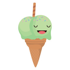 kawaii ice cream cone icon over white background, colorful design. vector illustration
