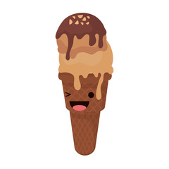 kawaii ice cream cone icon over white background, vector illustration
