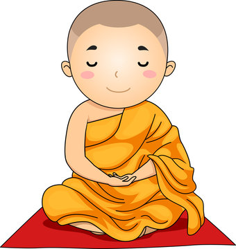 cartoon monk meditating orange robe red mat clip art preview