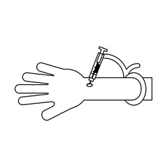 hand with a syringe for injection icon over white background, vector illustration