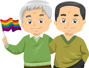Senior Men Couple Lgbt Flag Illustration