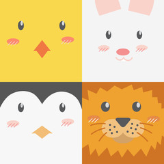 Cute adorable square animals cartoon faces chicken rabbit bunny penguin lion wallpaper