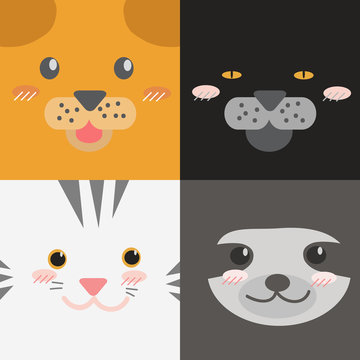 Cute adorable square animals cartoon faces dog cat jaguar tiger sloth wallpaper