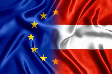 Flag of Austria and European Union silk