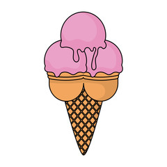Ice Cream Cone with three scoops over white background, vector illustration