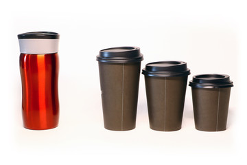 Ecology! Reusable metal cup and disposable paper cups