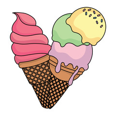 Ice cream cones icon over white background, colorful design. vector illustration