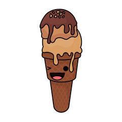 kawaii ice cream cone icon over white background, vector illustration