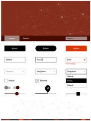 Dark Red vector Material Design Kit with lines, circles.