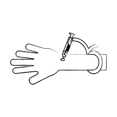 hand with a syringe for injection icon over white background, vector illustration