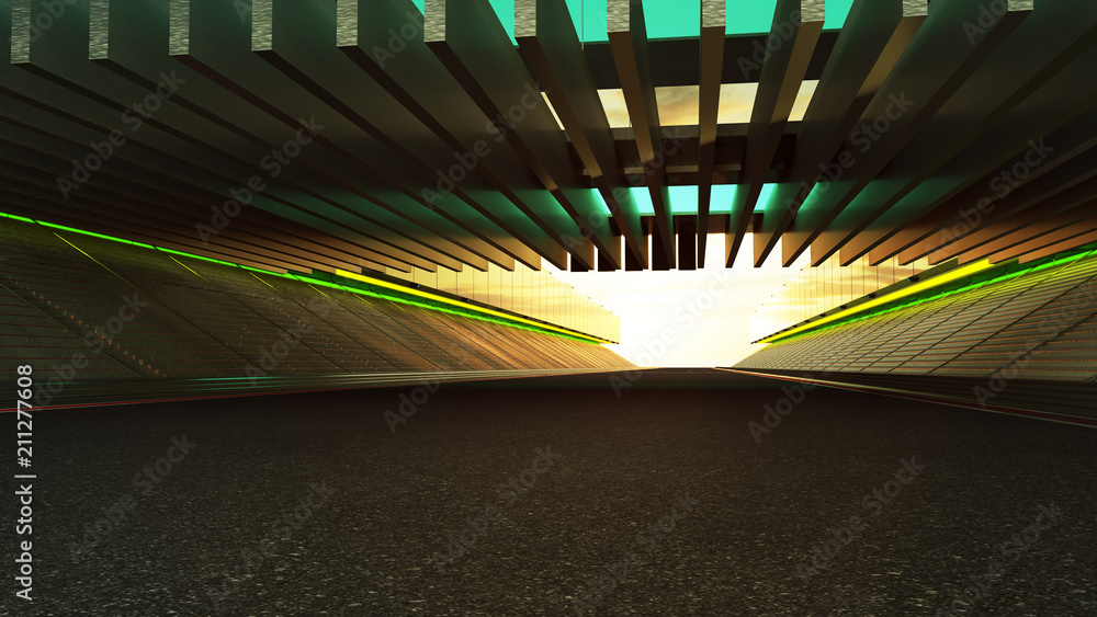 Poster empty asphalt international race track . 3d rendering .